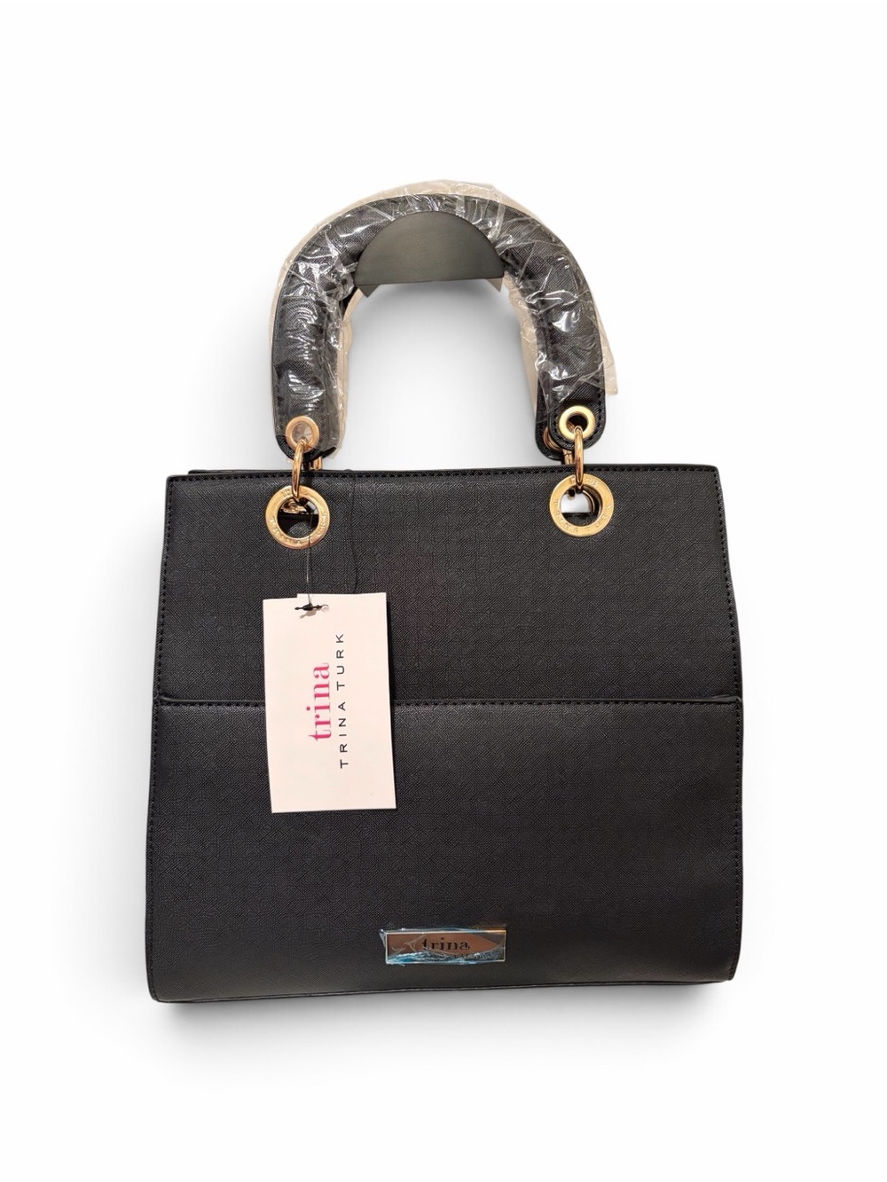 Trina Turk Black Structured Top-Tote w/Front Slip Pocket